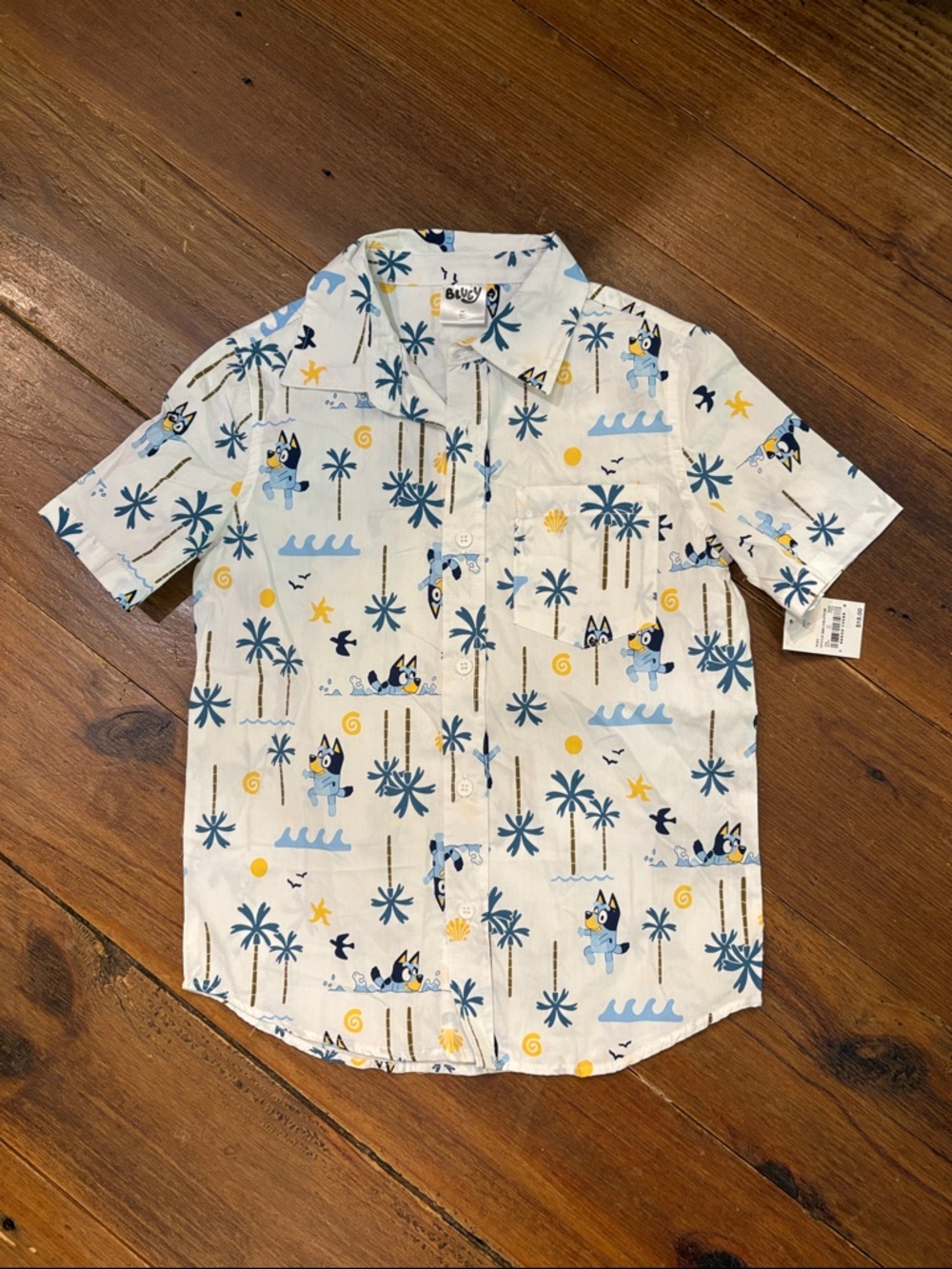 Boys' Short Sleeve Bluey Beach Print Shirt - Blue/White